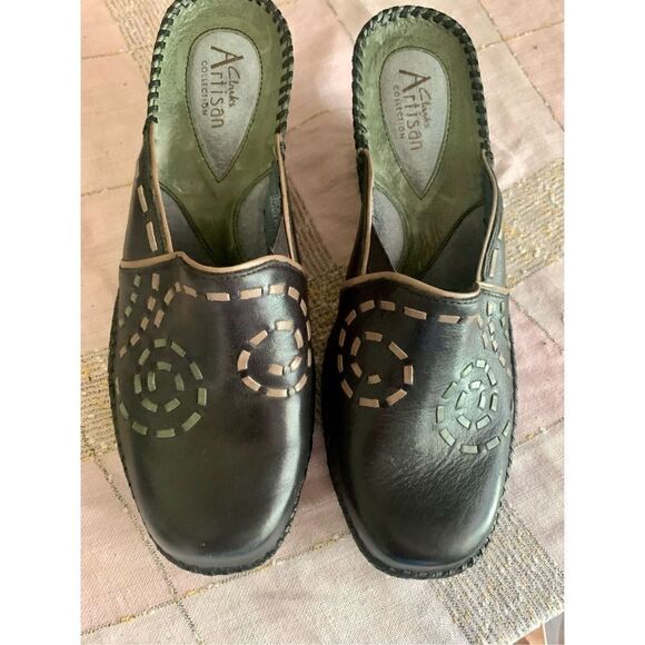 CLARKS leather weave wedge women’s mule - Picture 3 of 6